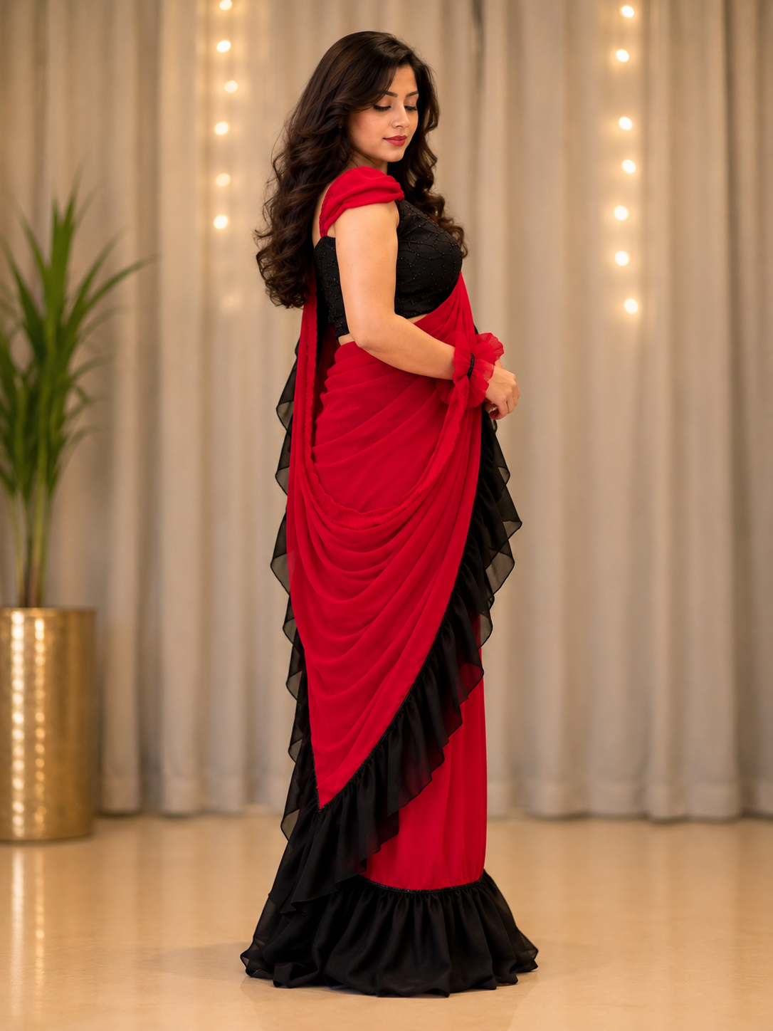 RED LOVE™ – Black Ruffle Ready-to-Wear Saree