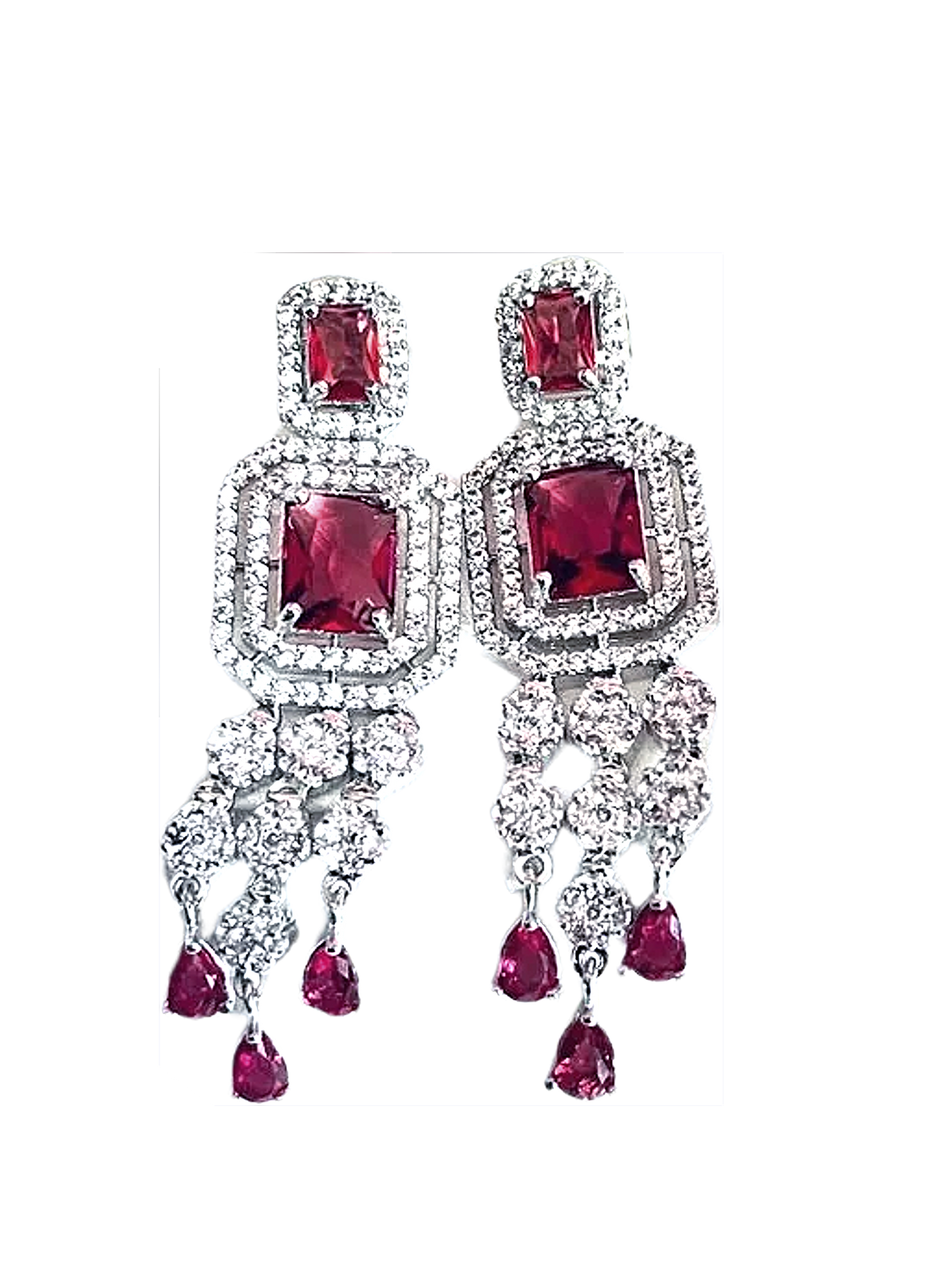 Red Wine Color American Diamond Statement Earrings