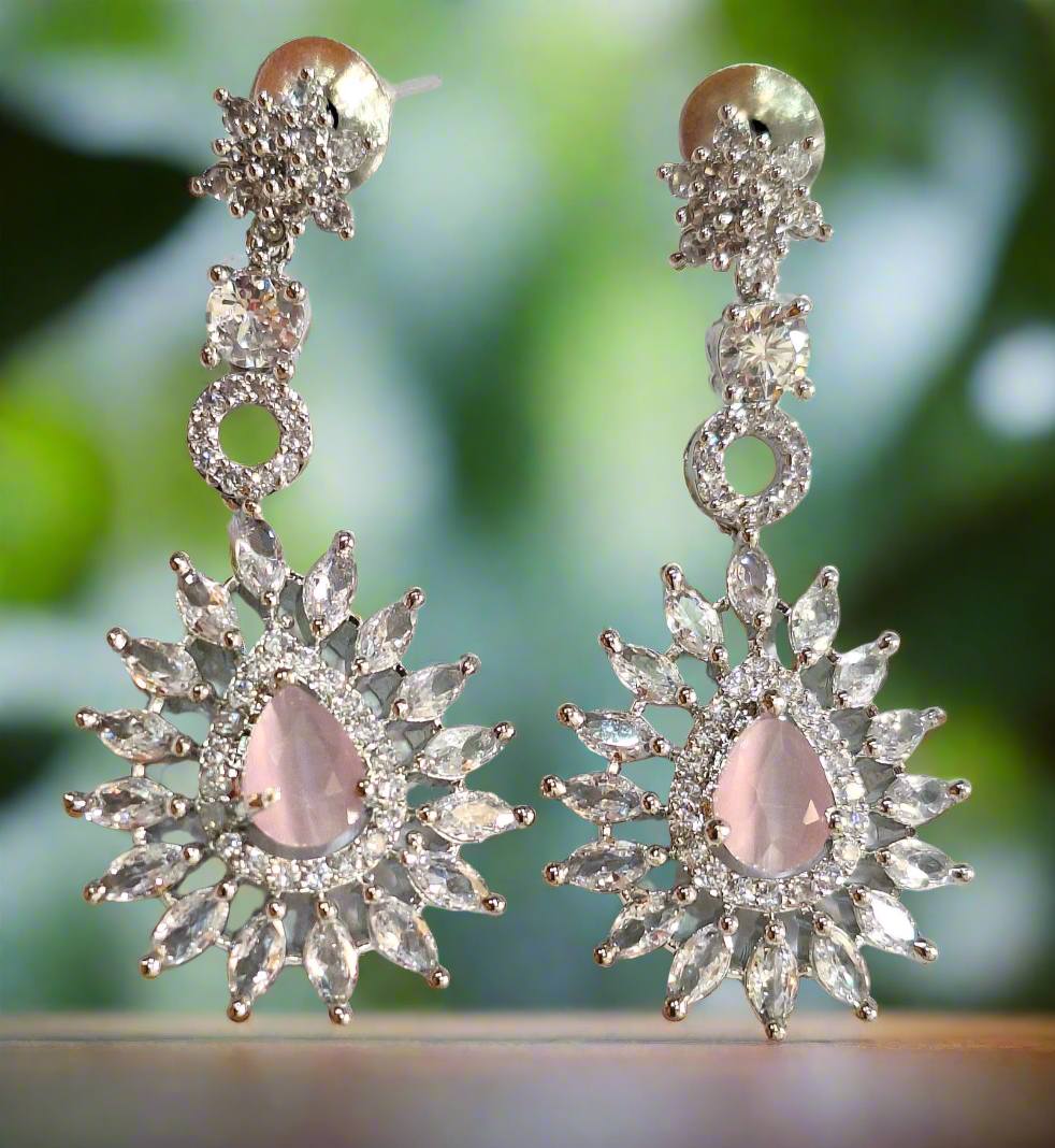 Pink American Diamond Double-Layer Bridal Necklace Set
