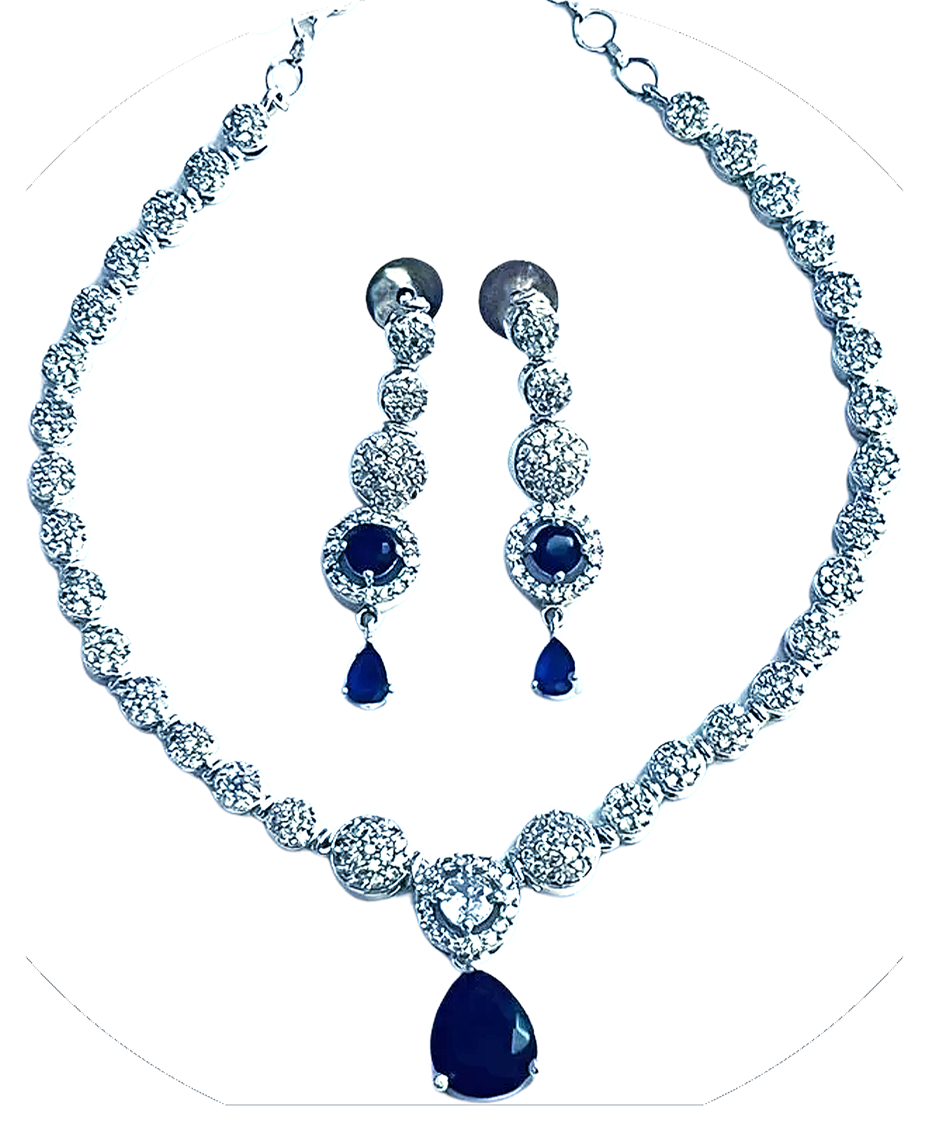 Blue Statement American Diamond Necklace Set