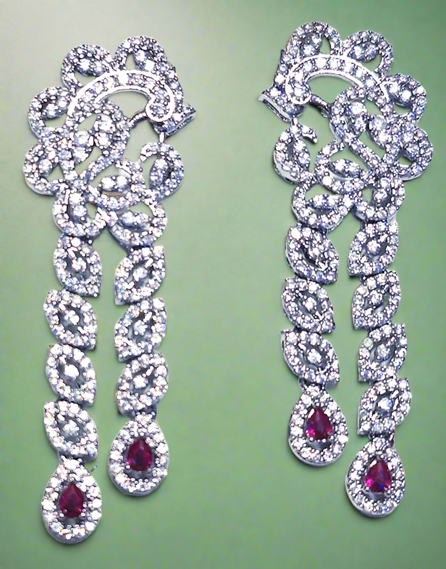 Pink Color American Diamond long Earring