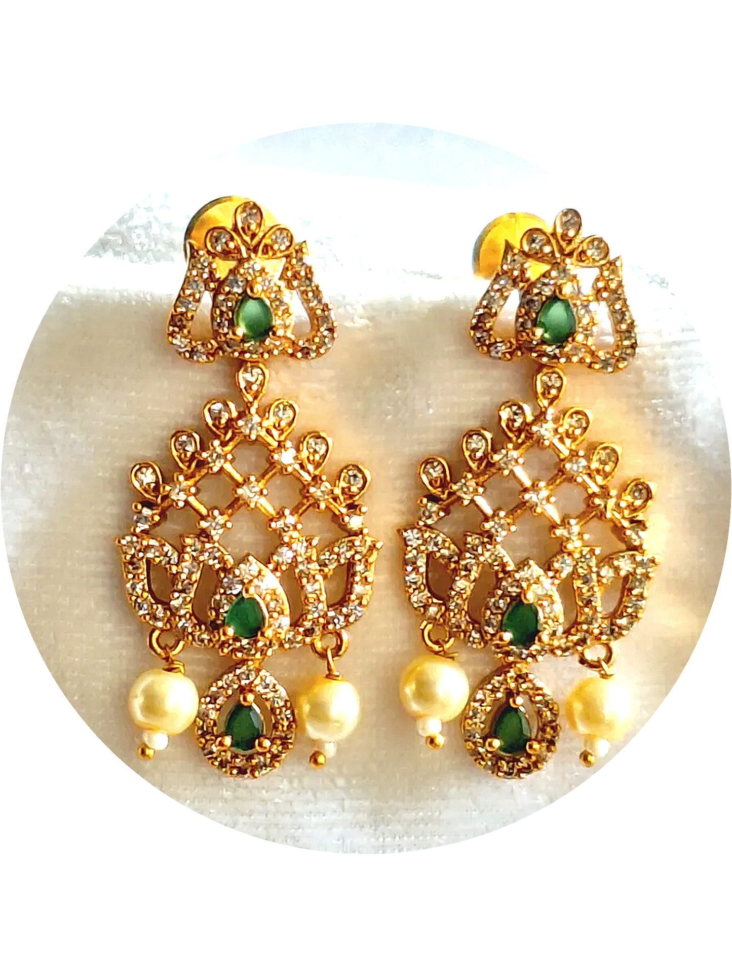 Lotus design Green Stone 1.5 Gram Gold plated Necklace Set