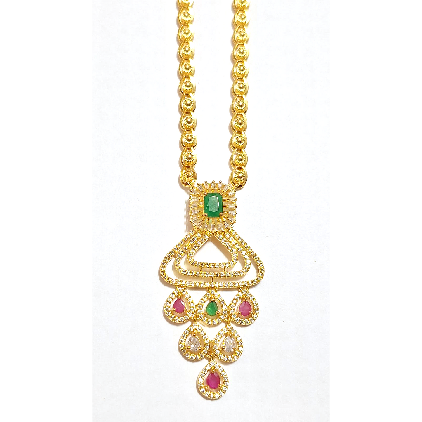 Green and Pink Ruby 1 gram gold plated Necklace