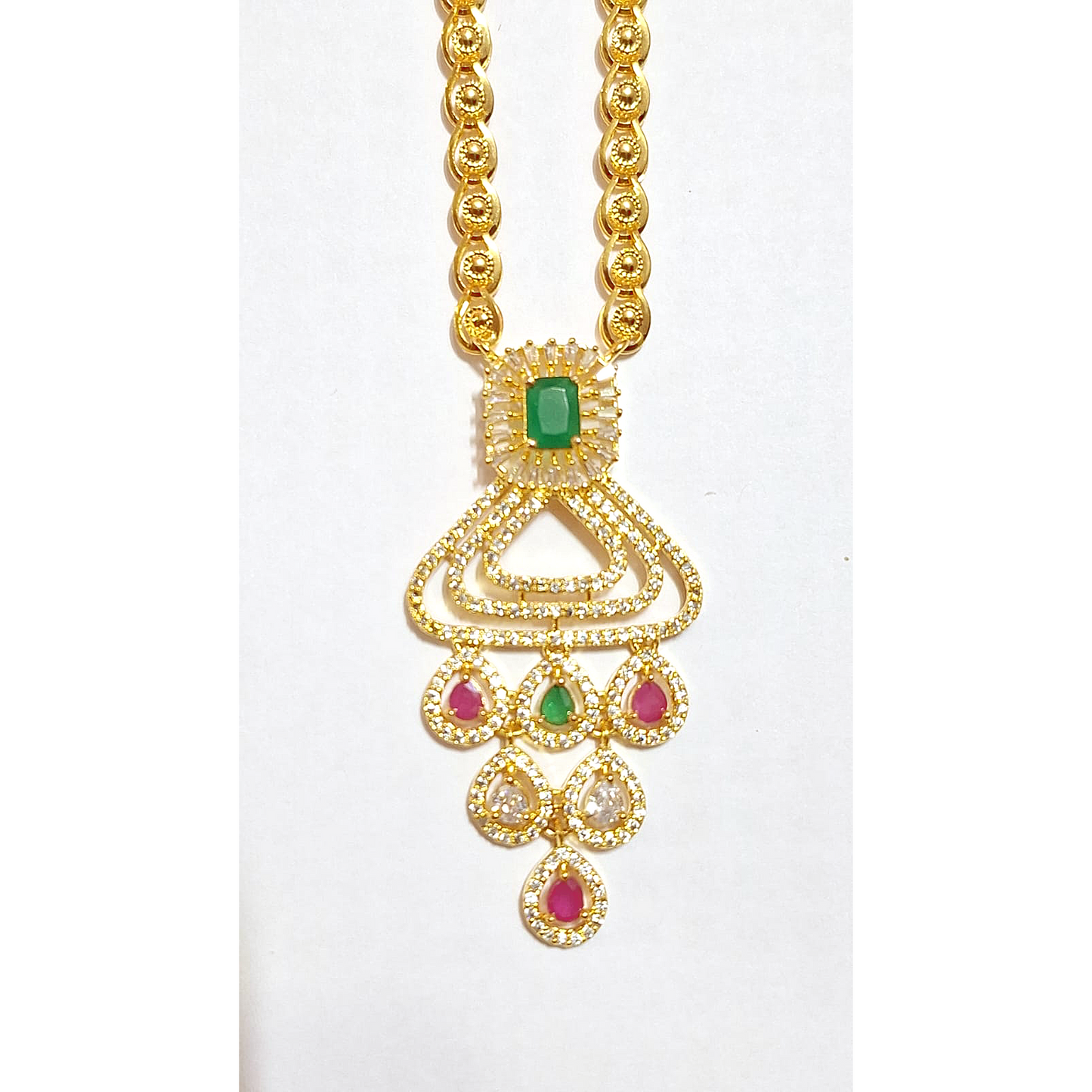 Green and Pink Ruby 1 gram gold plated Necklace