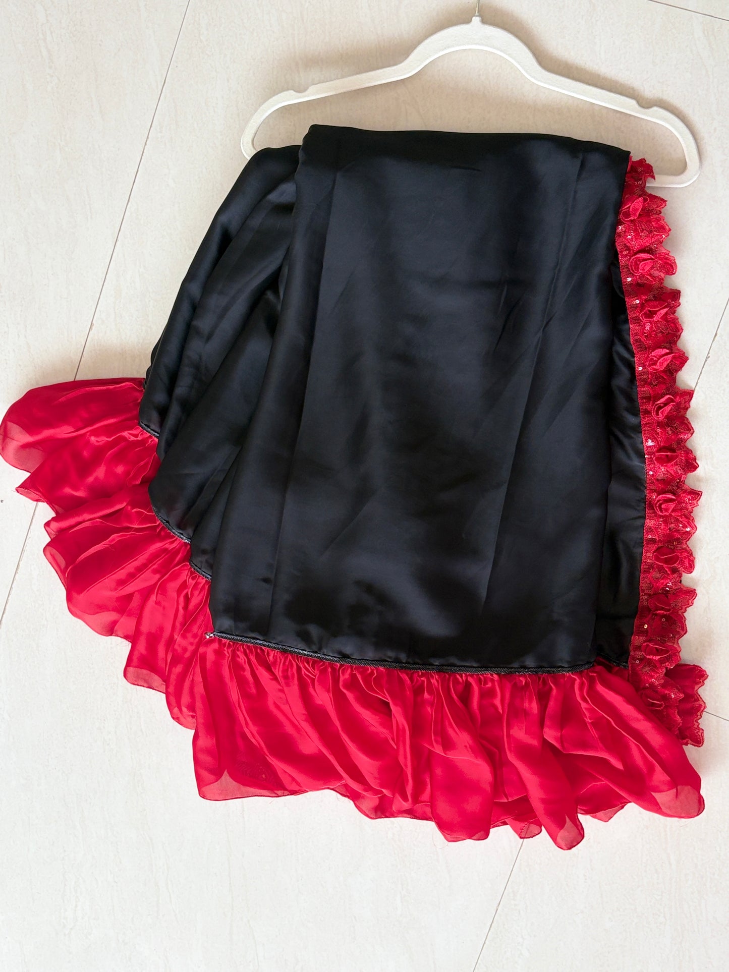 Black & Red Ruffle Designer Saree in Premium Soft Satin
