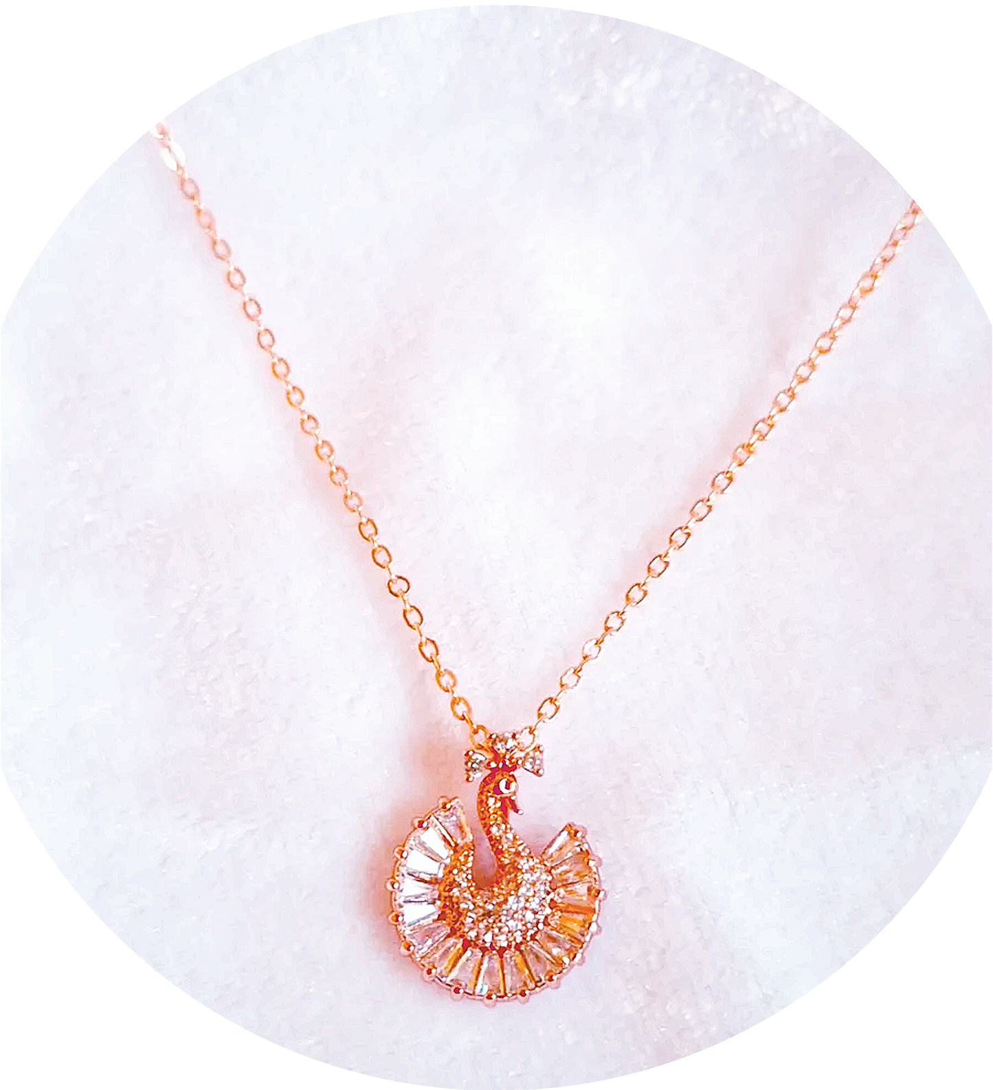 Anti Tarnish Rose Pink Plated Chain With Peacock Pendant Necklace
