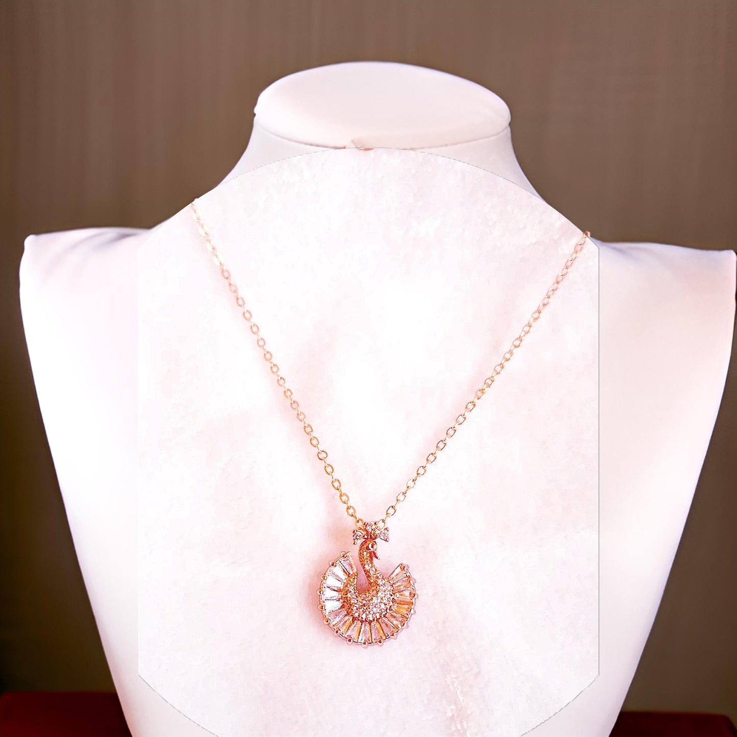 Anti Tarnish Rose Pink Plated Chain With Peacock Pendant Necklace