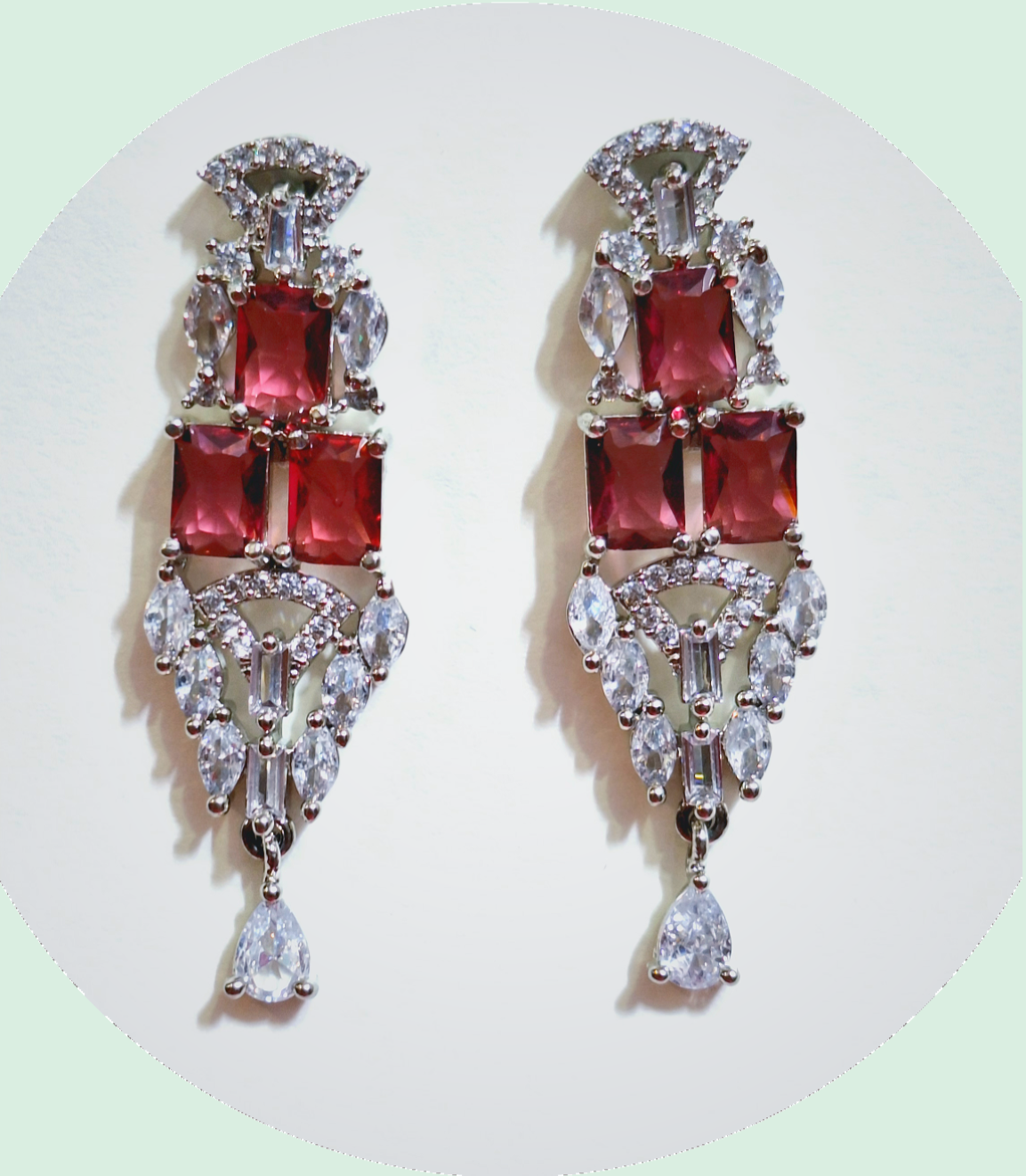 Red Wine and White Color American Diamond Necklace Set
