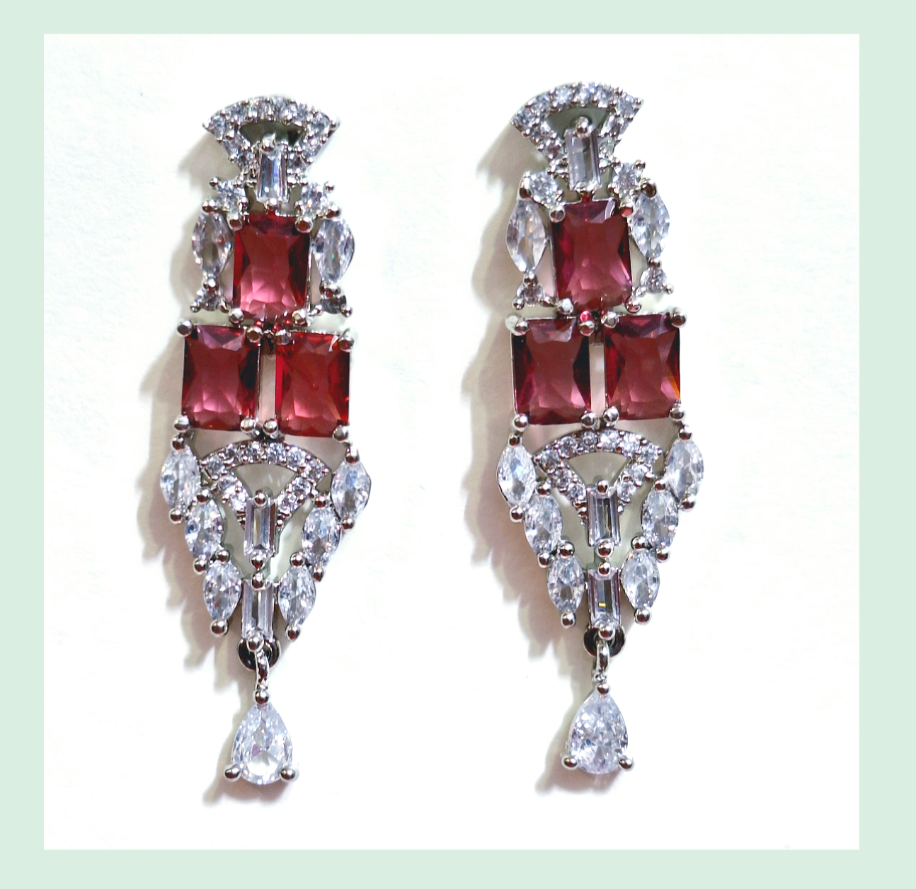 Red Wine and White Color American Diamond Necklace Set
