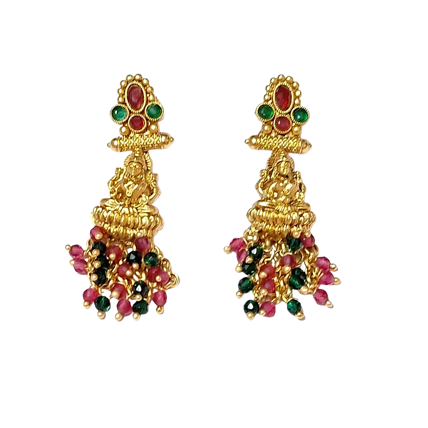 Maa Laxmi Temple Design Red Green Gold Plate Necklace Set