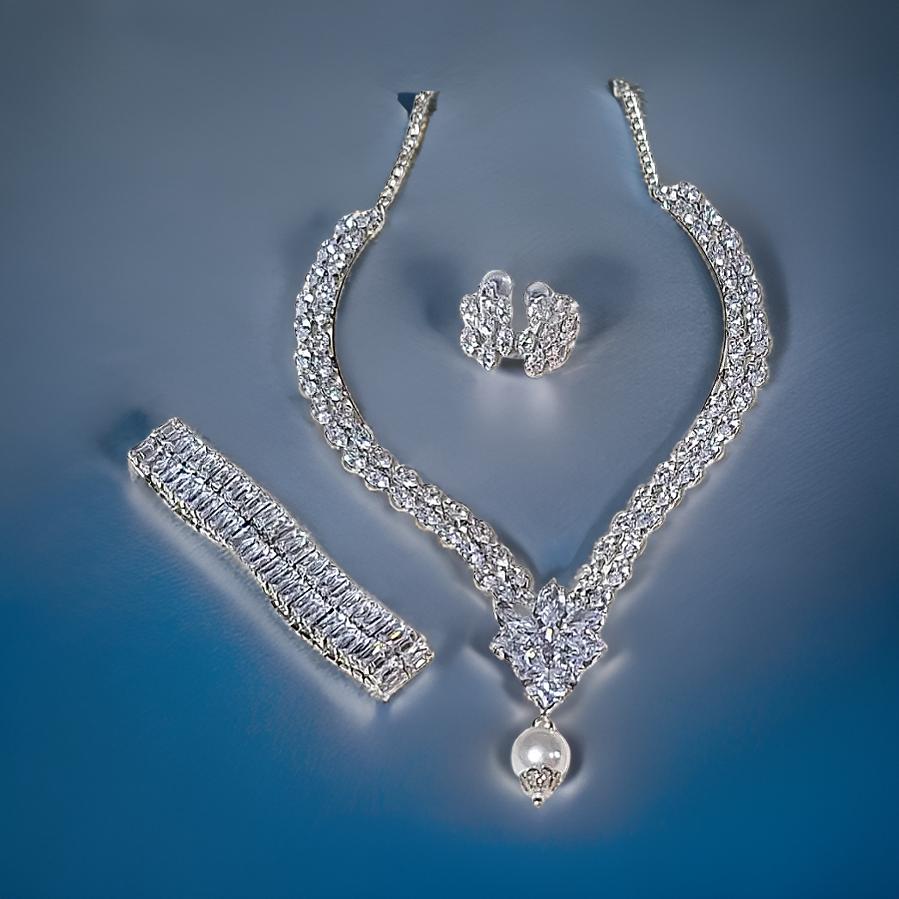 American Diamond Stainless Steel Anti Tarnish Necklace Set with Bracelet Combo