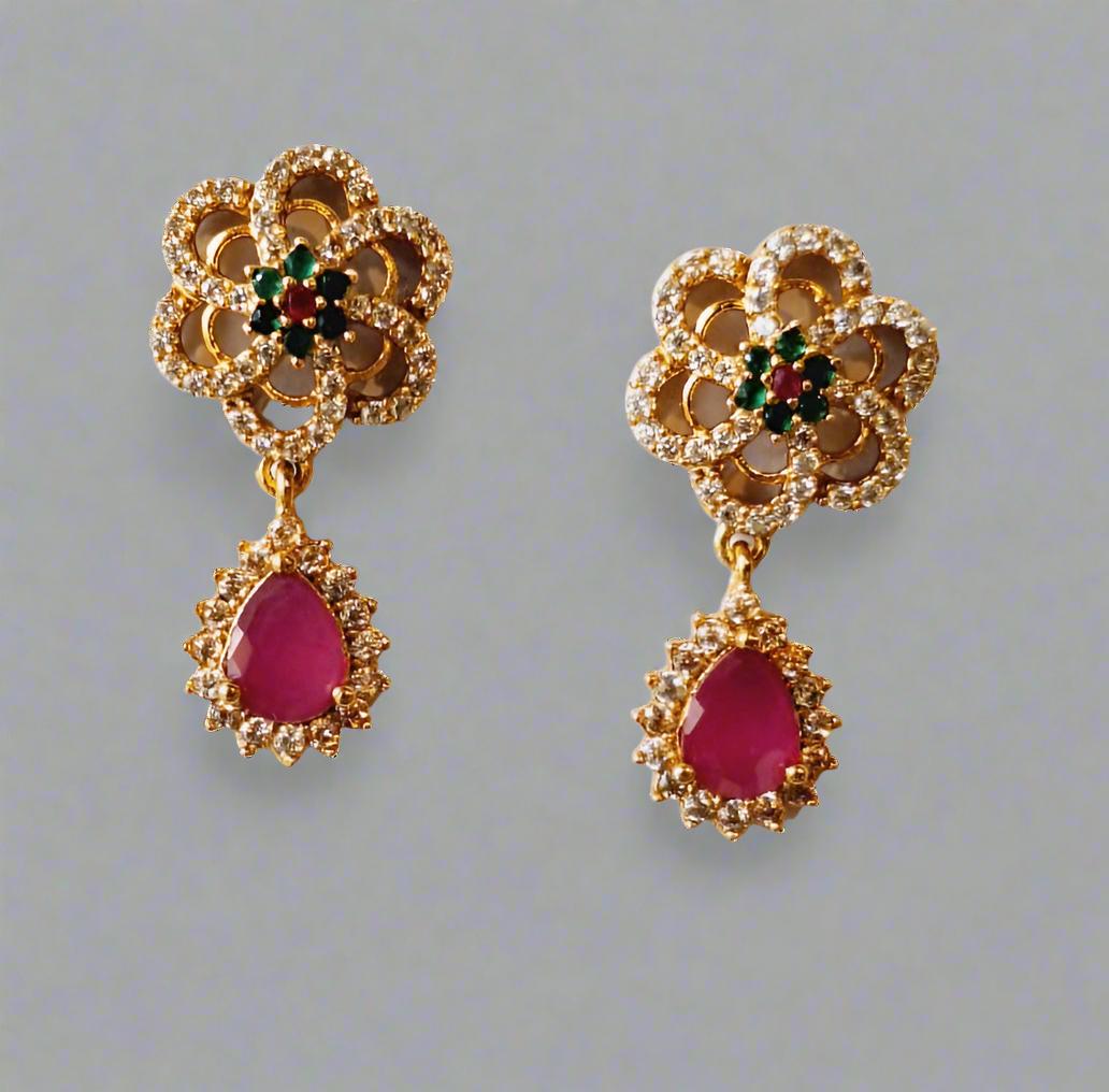 Pink Ruby| Green Stones| American Diamonds Necklace Set