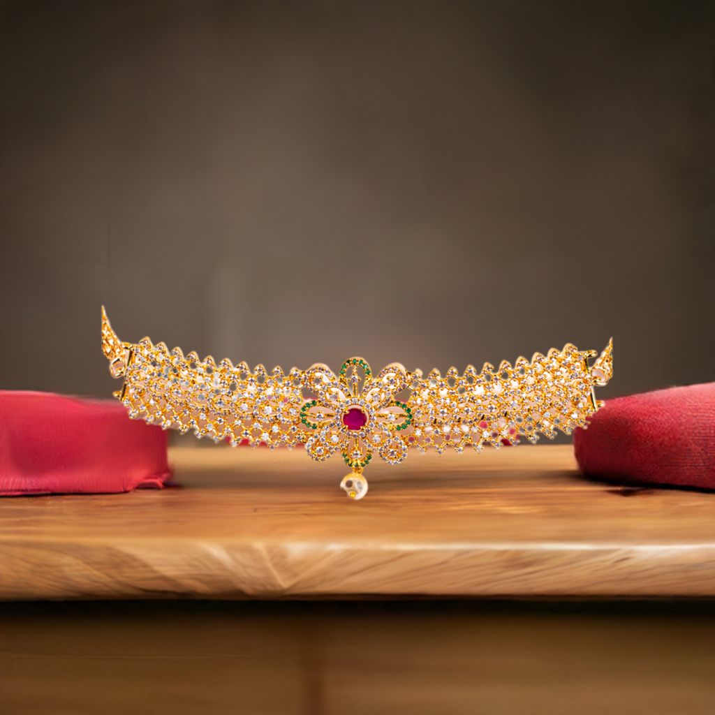 Ruby and Green Color 1Gram Gold Plated American Dimond Choker Necklace Set