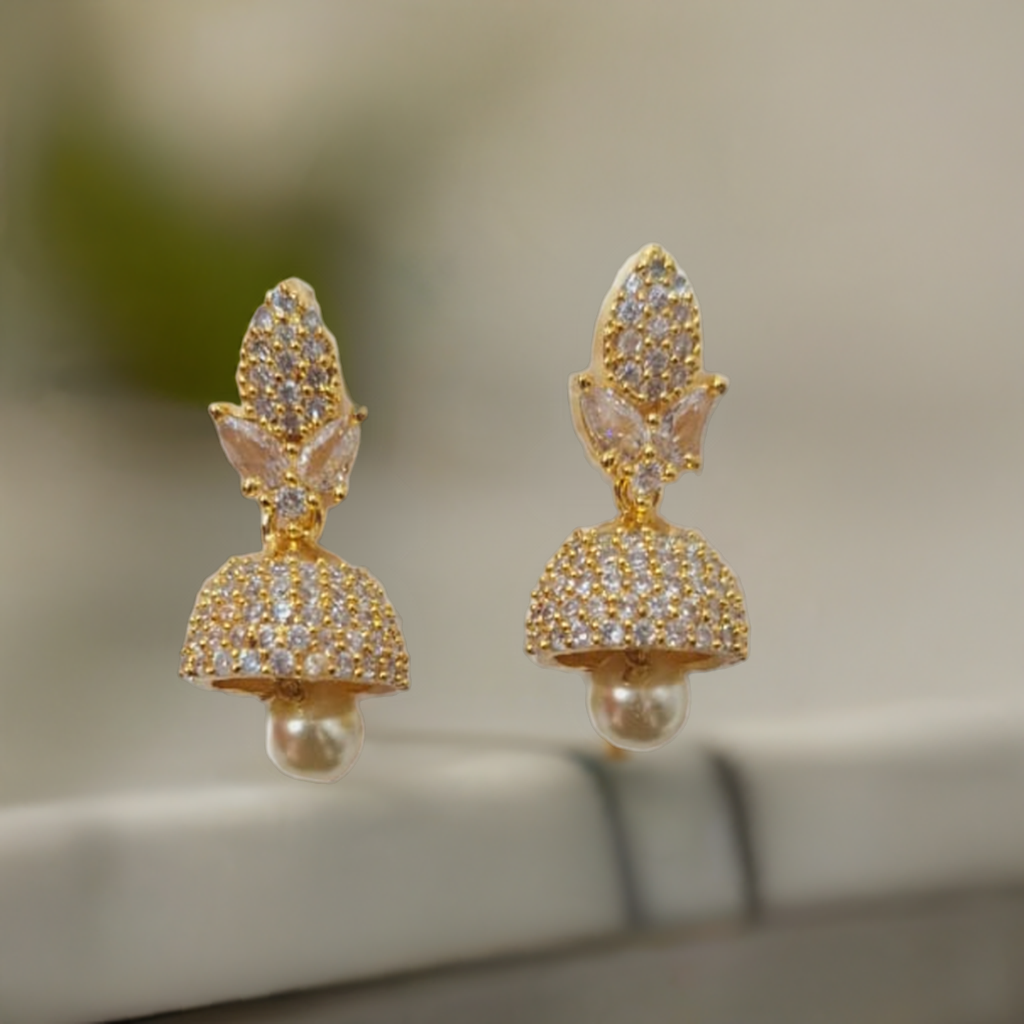 Sparkling American Diamond Earrings with a Classic Pearl Drop