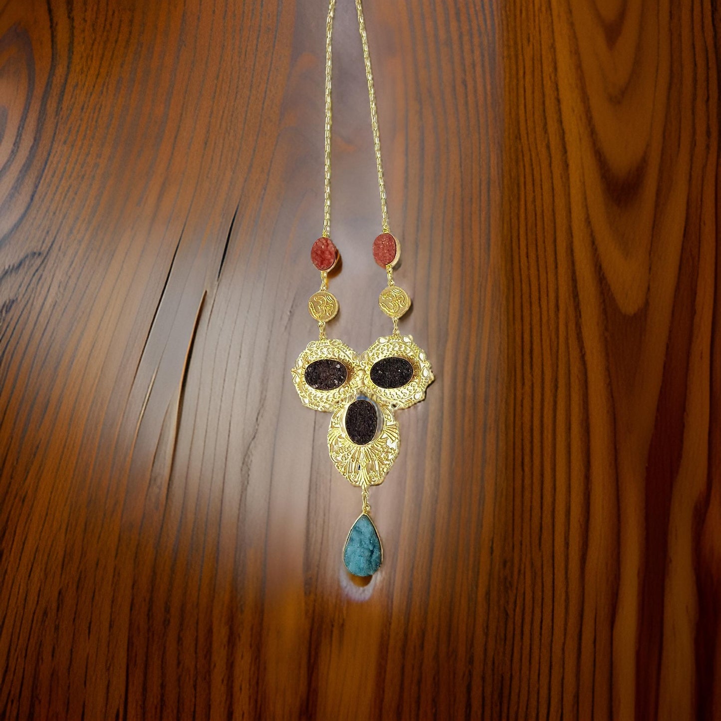 Marble Raw Stone Gold Plated Brass Necklace Set