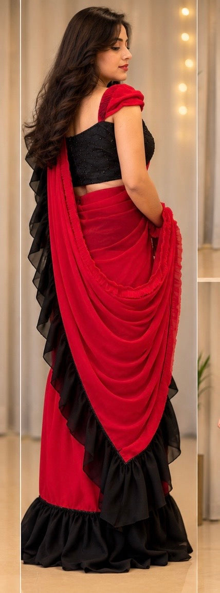 RED LOVE™ – Black Ruffle Ready-to-Wear Saree