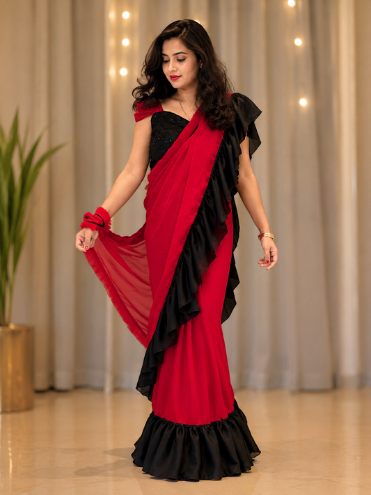 RED LOVE™ – Black Ruffle Ready-to-Wear Saree