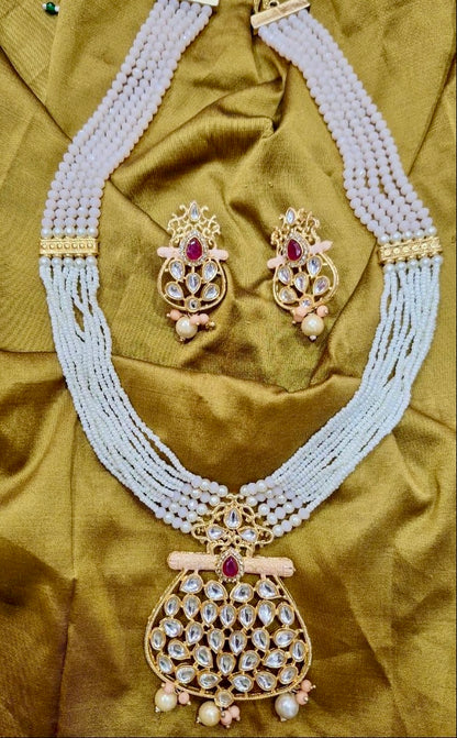 Gold Plated Pearl Necklace Set featuring matching earrings