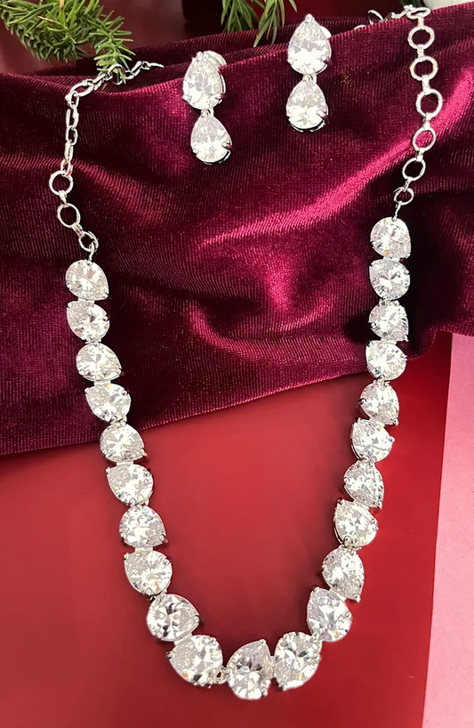 White Big Stone American Dimaond Statement Necklace Set