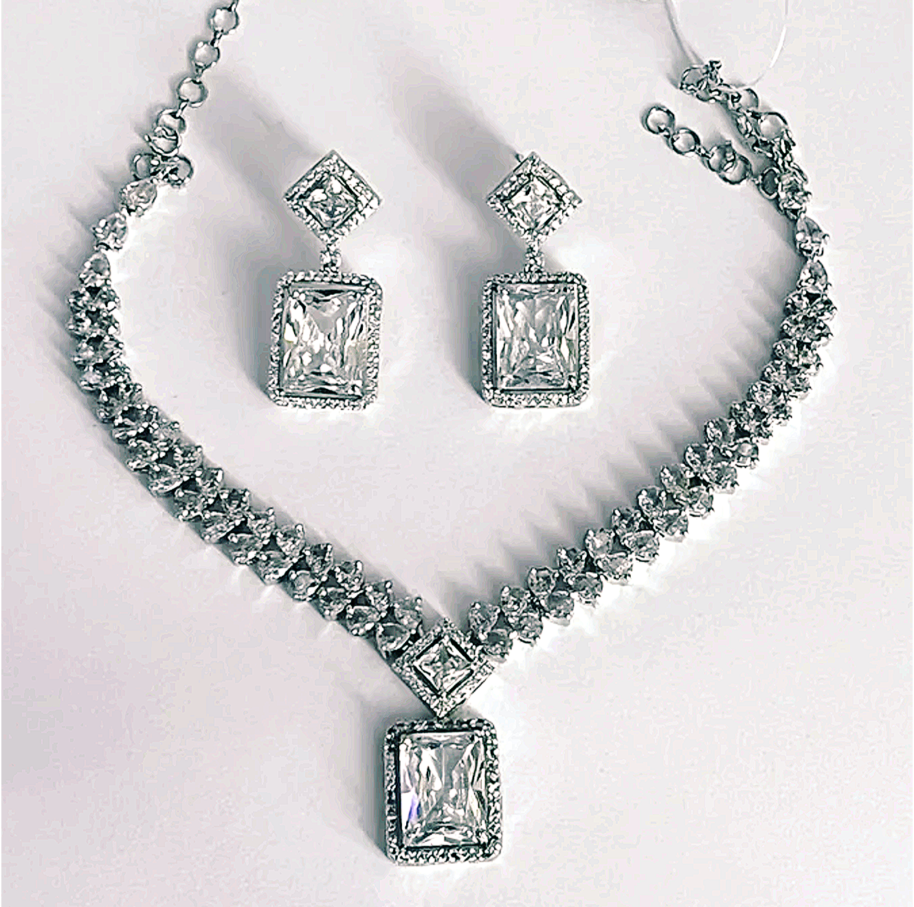 White Color Statement American Diamond Necklace Set