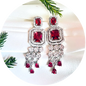 Red Wine Color American Diamond Statement Earrings