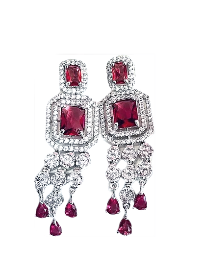 Red Wine Color American Diamond Statement Earrings