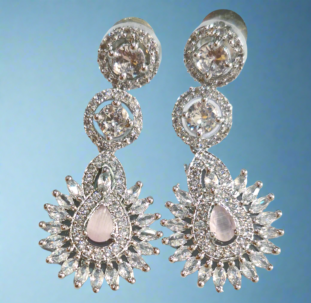 Light Pink Double Layer American Diamond Necklace Set