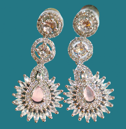 Light Pink Double Layer American Diamond Necklace Set