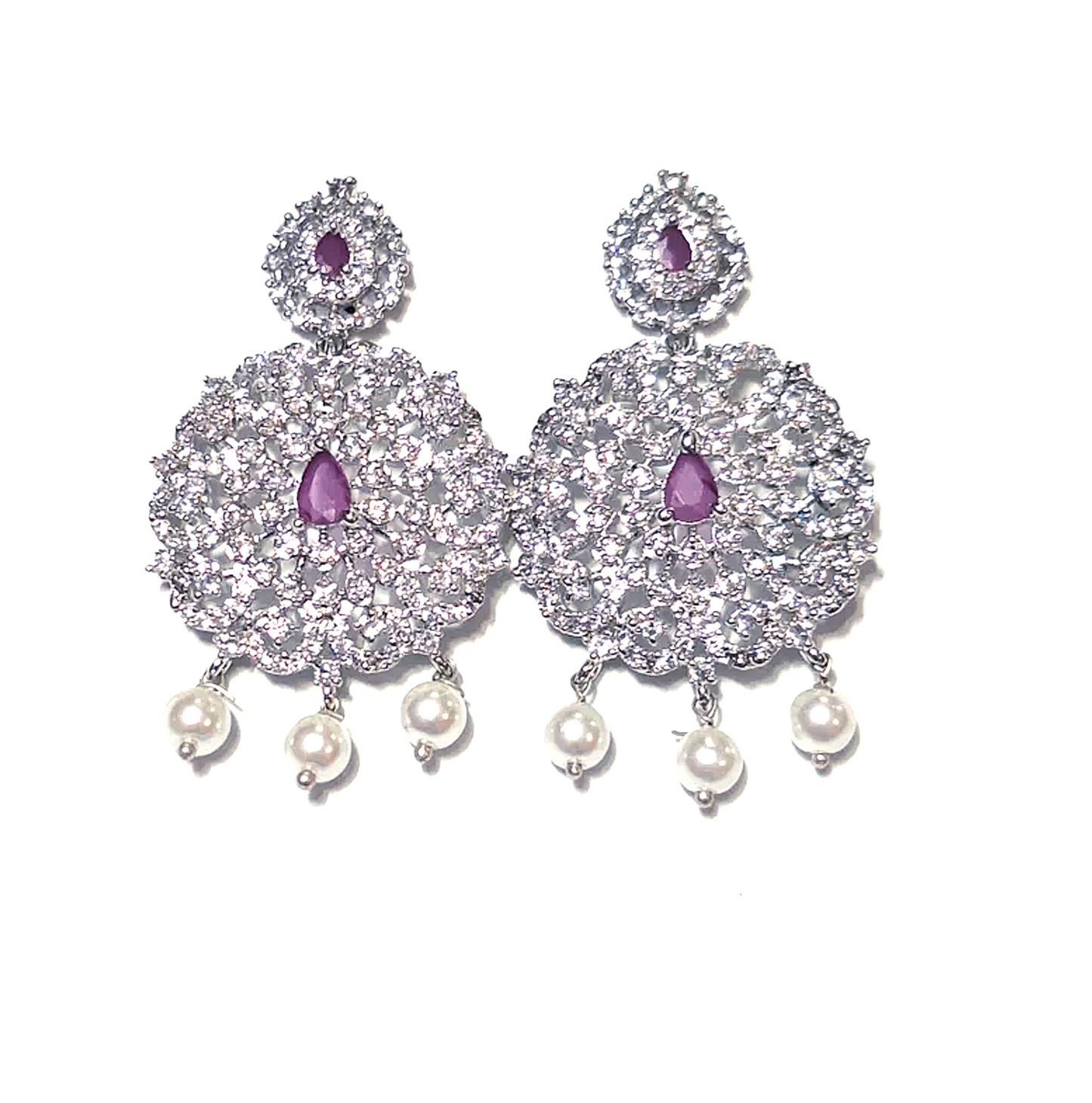 Pink Ruby White American Diamond Earring