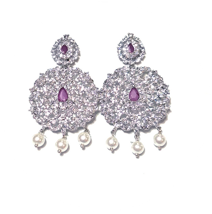 Pink Ruby White American Diamond Earring