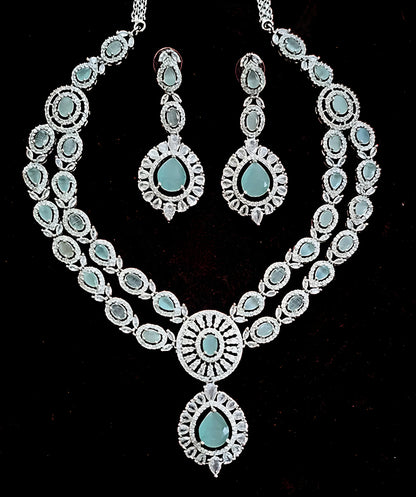 Double Layer Turquoise Green Ruby American Diamond Necklace Set
