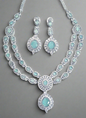 Double Layer Turquoise Green Ruby American Diamond Necklace Set