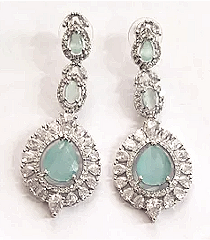 Double Layer Turquoise Green Ruby American Diamond Necklace Set