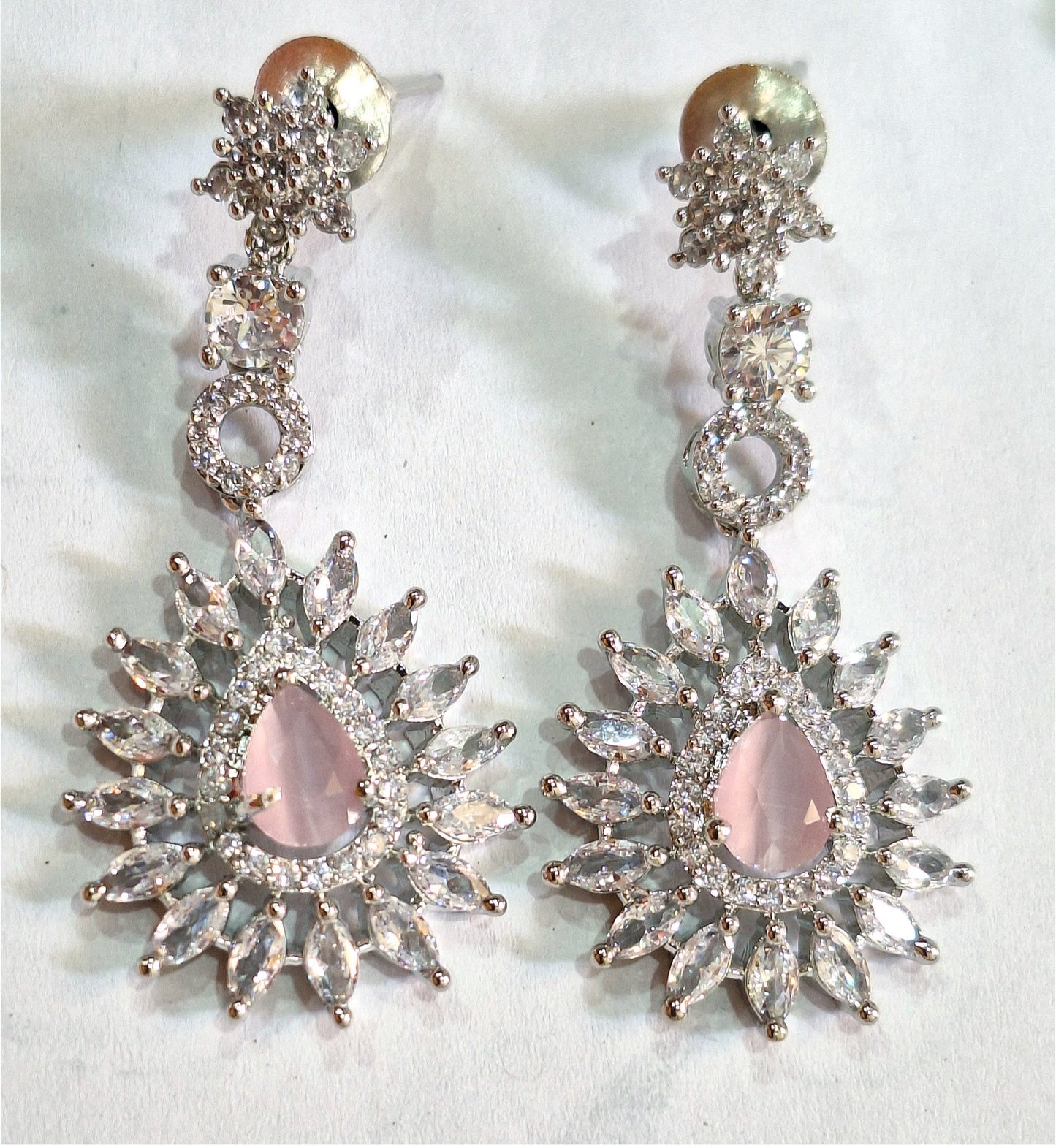 Pink American Diamond Double-Layer Bridal Necklace Set