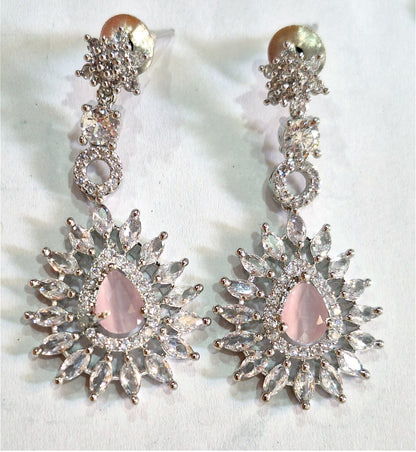 Pink American Diamond Double-Layer Bridal Necklace Set