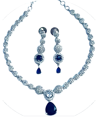 Blue Statement American Diamond Necklace Set
