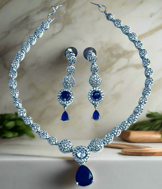 Blue Statement American Diamond Necklace Set
