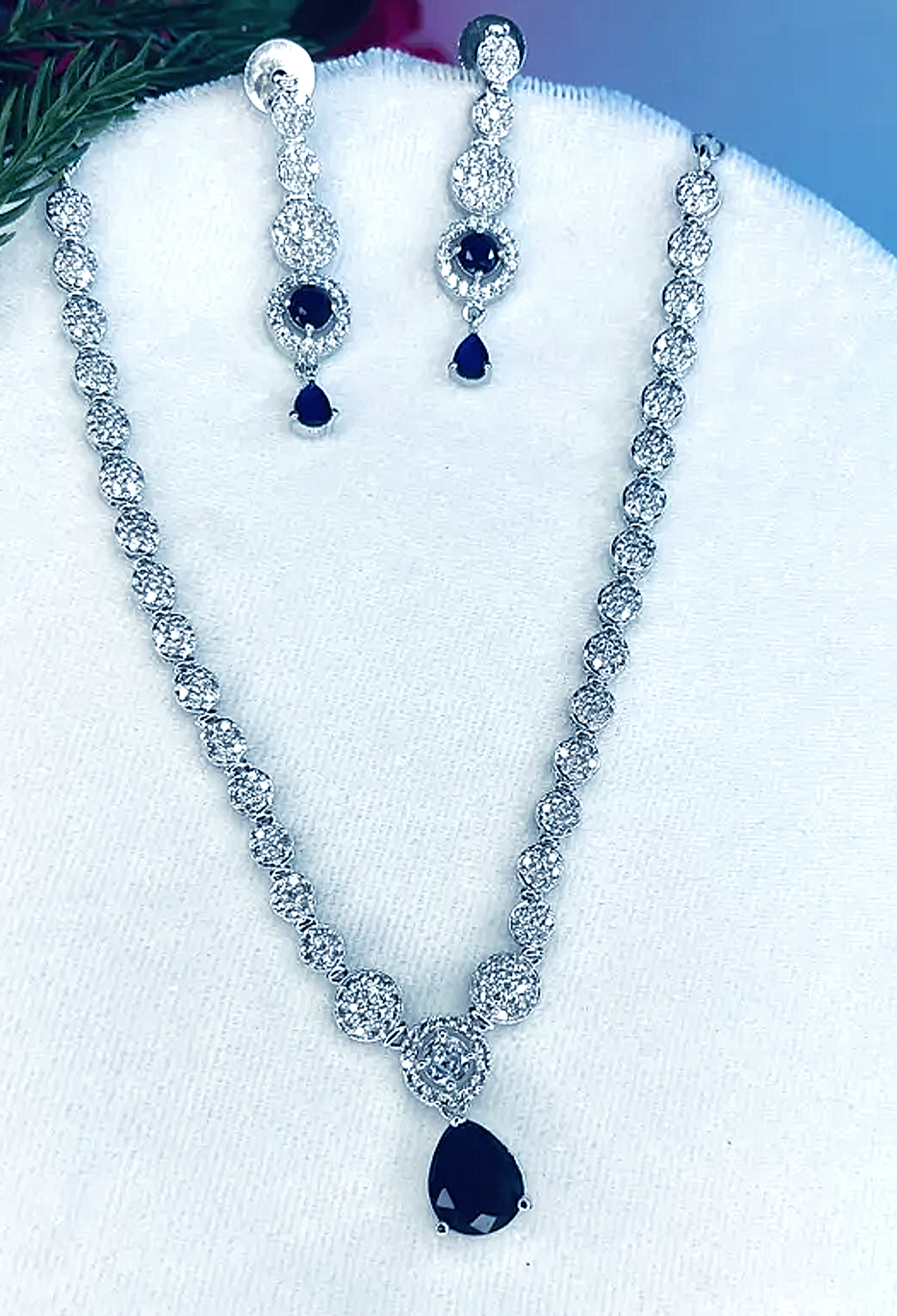Blue Statement American Diamond Necklace Set