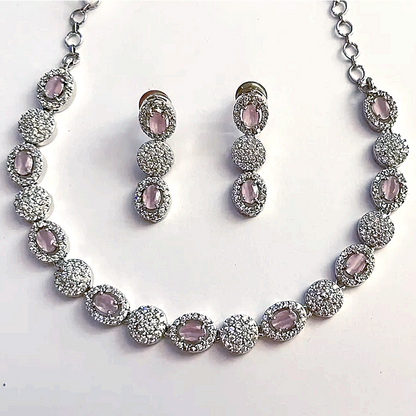 Light Pink American Diamond Thin Necklace set