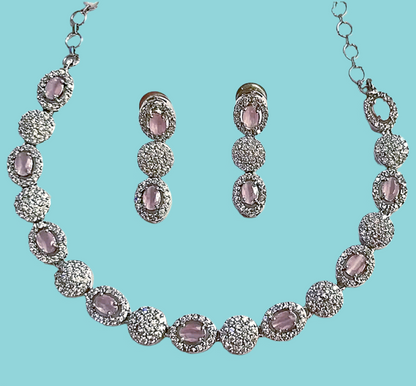 Light Pink American Diamond Thin Necklace set