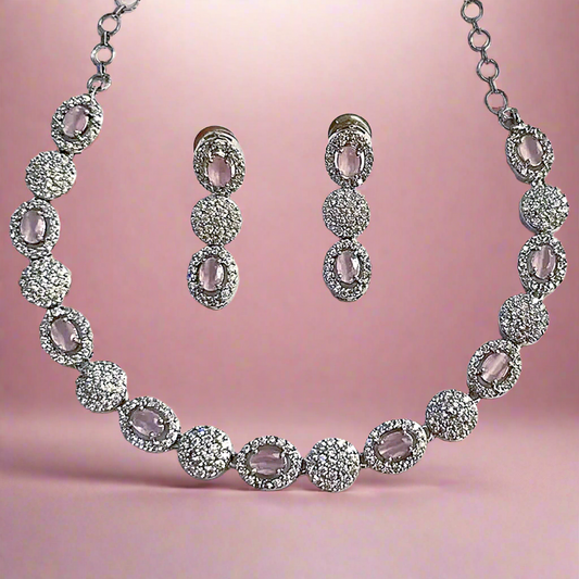 Light Pink American Diamond Thin Necklace set