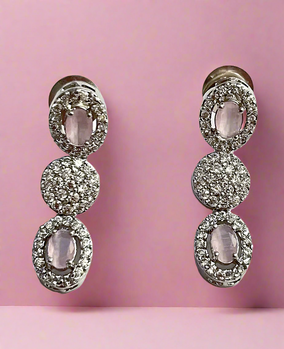 Light Pink American Diamond Thin Necklace set