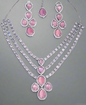 Triple Layer American Diamond Pink Ruby Necklace Set with Matching Earrings
