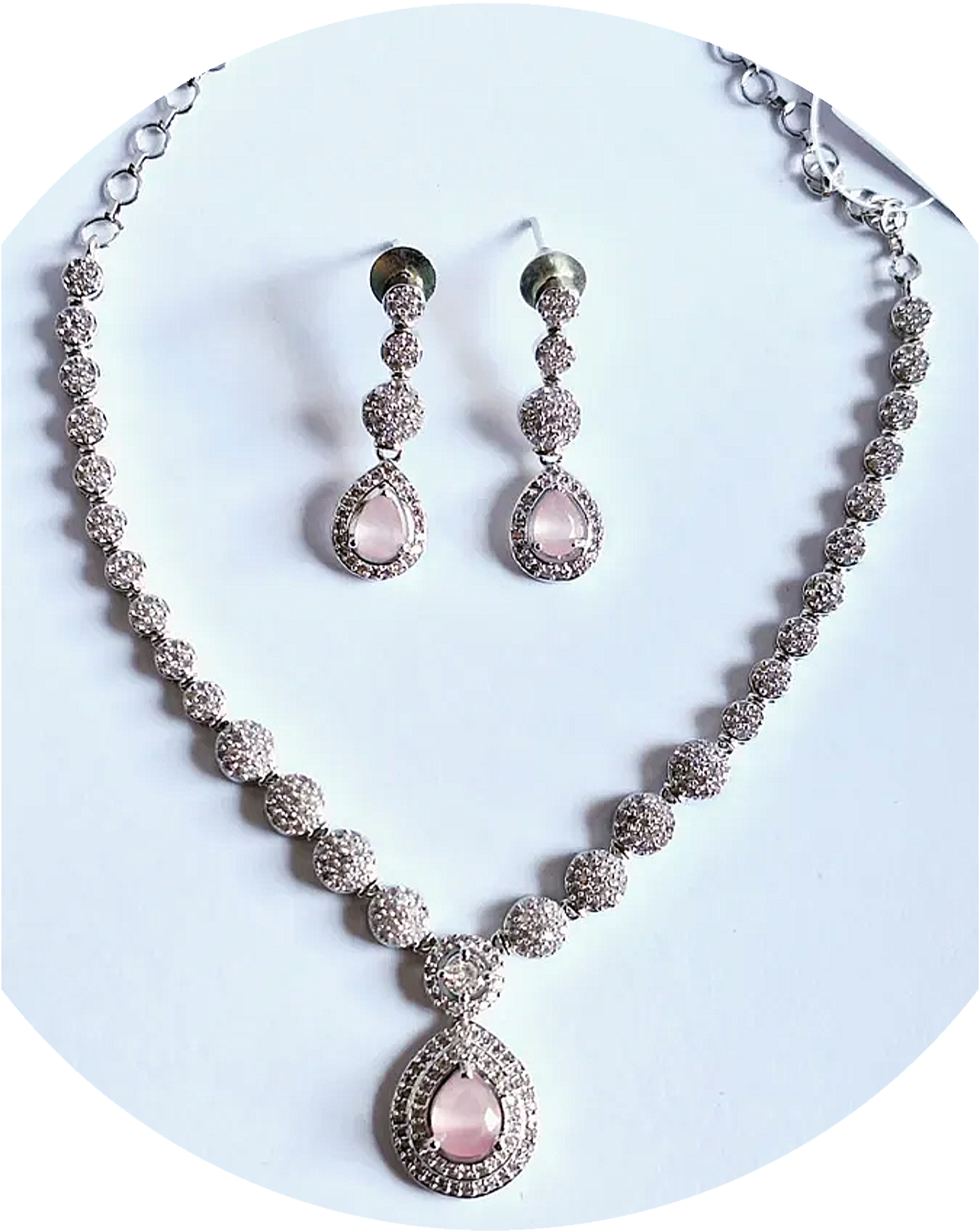 Pink Color American Diamond Statement Necklace Set