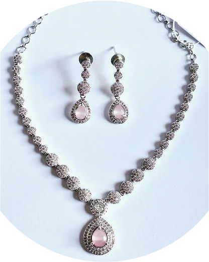 Pink Color American Diamond Statement Necklace Set
