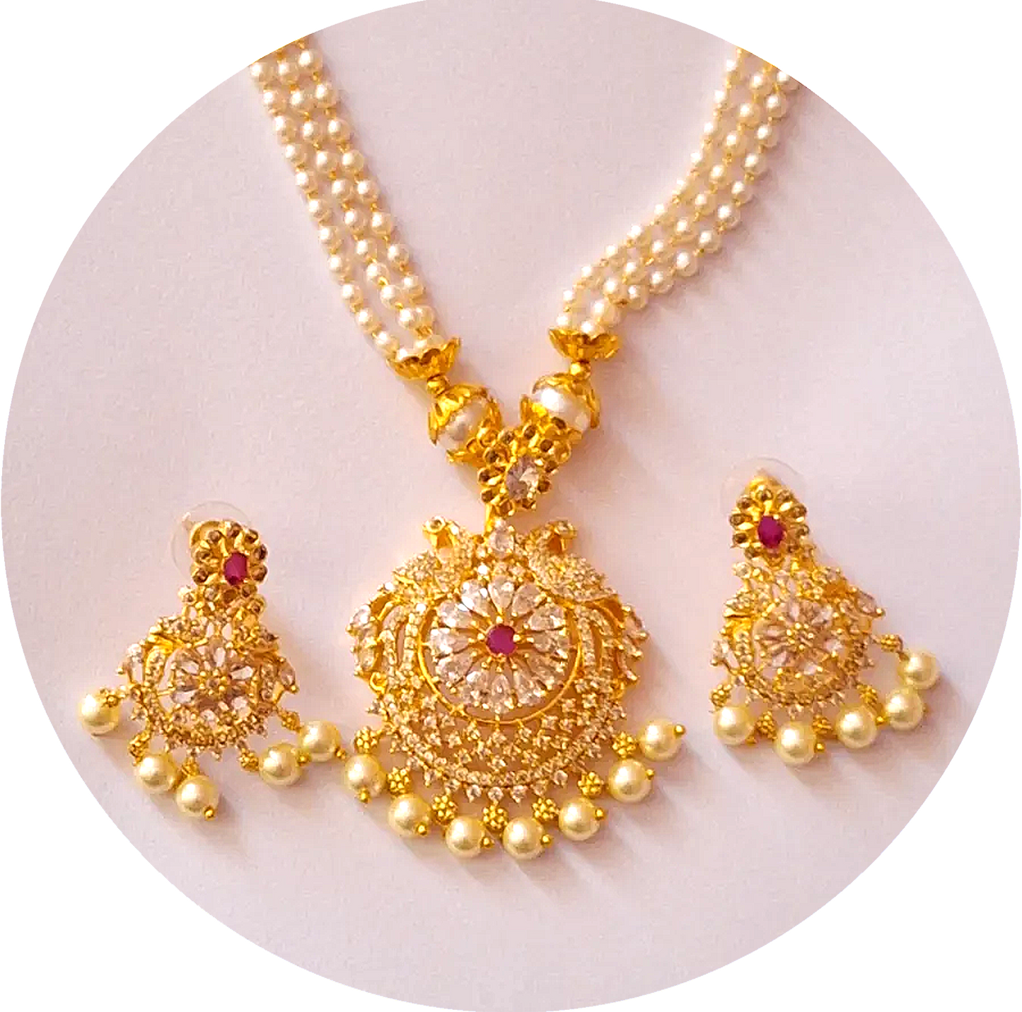 Pearl American Diamond 1 gram Gold plated Long NecklaceSet
