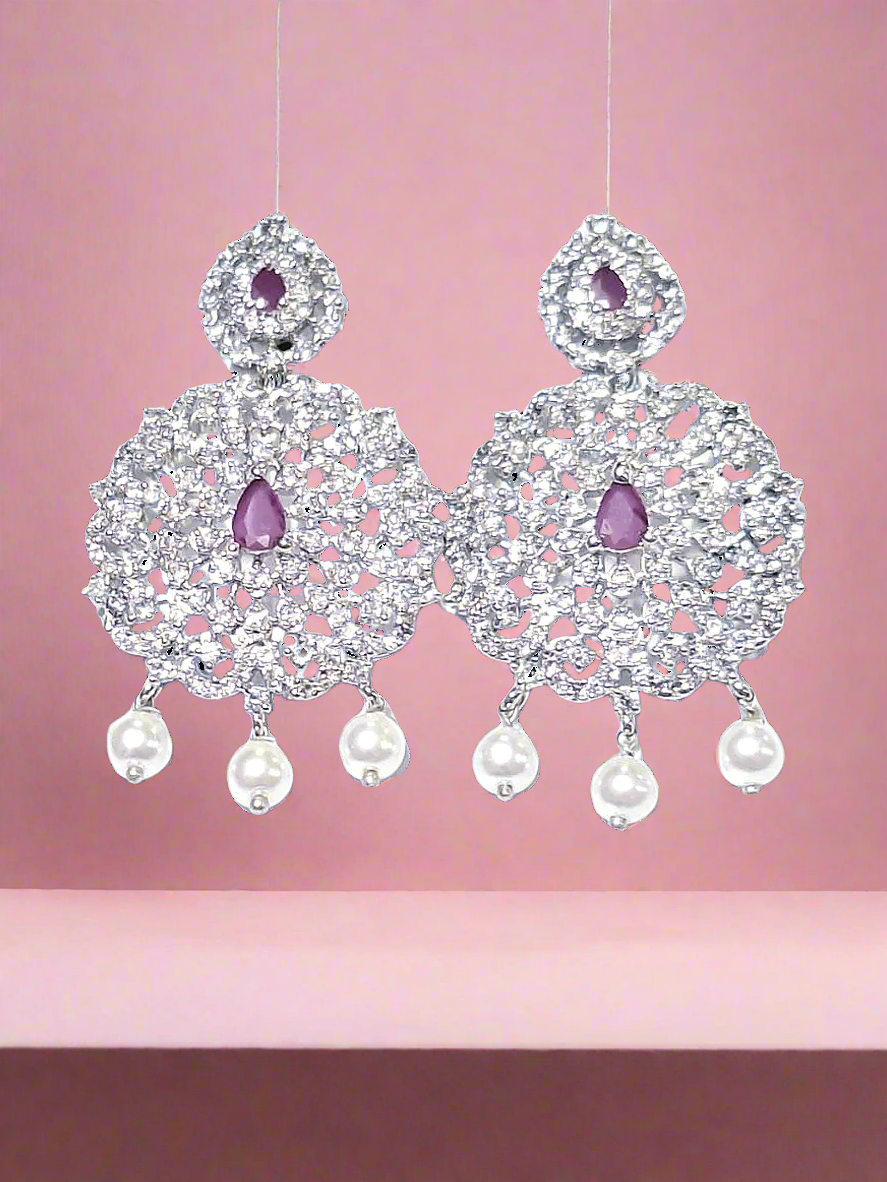 Pink Ruby White American Diamond Earring