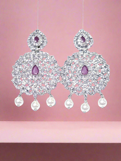 Pink Ruby White American Diamond Earring