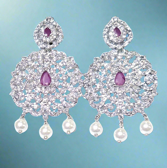 Pink Ruby White American Diamond Earring