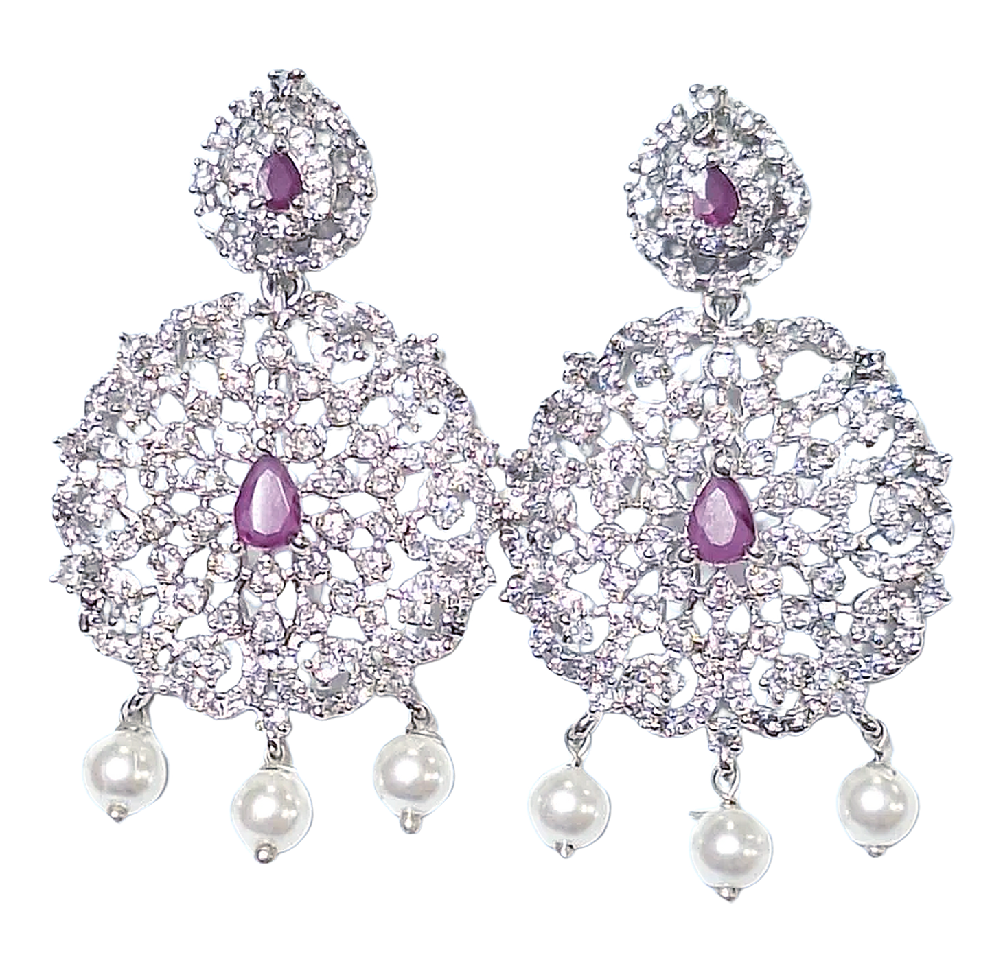 Pink Ruby White American Diamond Earring